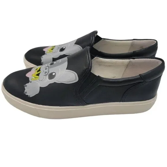 Sam Edelman Bulldog Sneakers Puppy Dog Black Slip On Sneakers Art Shoes New - Picture 2 of 11